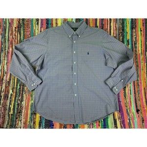Ralph Lauren Classic Fit Mens Blue Plaid Button Front Shirt sz 17 1/2 XL